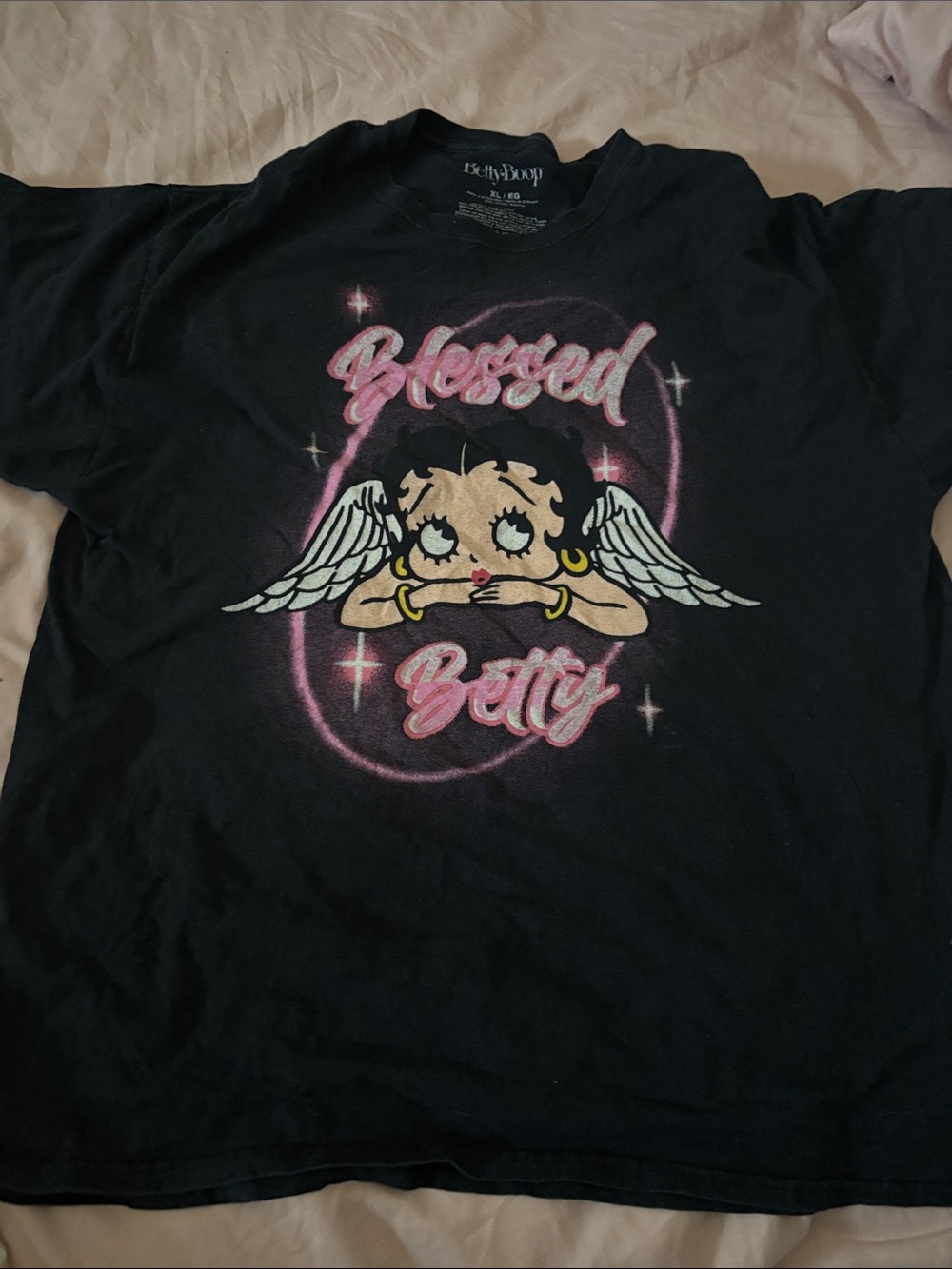 Betty Boop Black Tee with Pink 'Blessed Betty' Graphic
